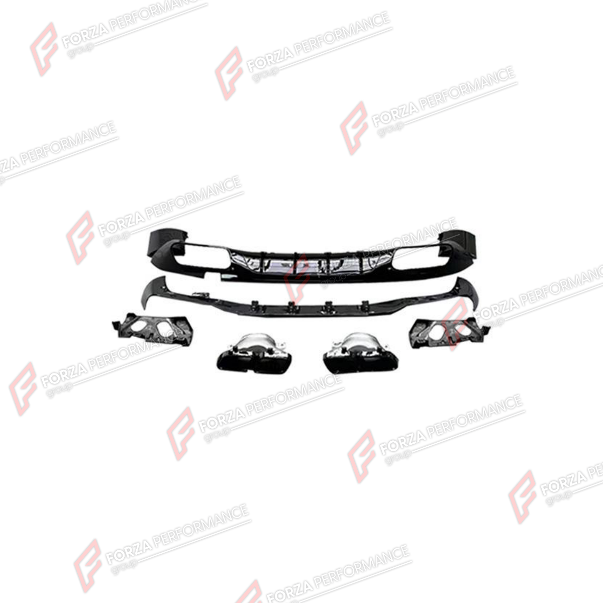 REAR DIFFUSER WITH EXHAUST TIPS for MERCEDES-BENZ AMG GT 4 DOOR COUPE X290 2018 - 2026 FORZA PERFORMANCE custom fit GT63 AMG Style

Set includes:
Rear Diffuser
Exhaust Tips

Material: Plastic, Stainless Steel

NOTE: Professional installation is required.