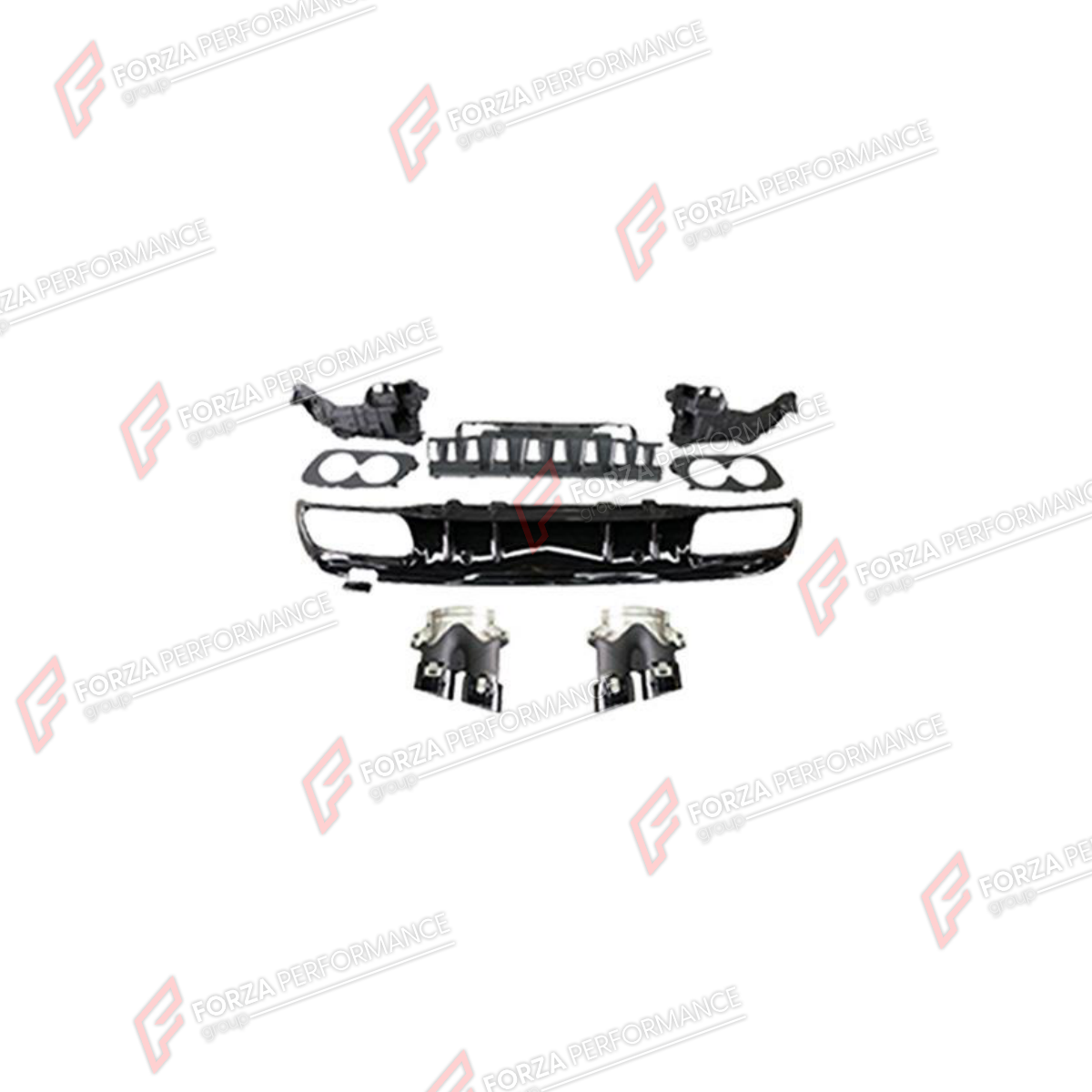 REAR DIFFUSER WITH EXHAUST TIPS for MERCEDES-BENZ C-CLASS W205 2014 - 2022 FORZA PERFORMANCE custom fit C43 AMG Style

Set includes:
Rear Diffuser
Exhaust Tips

Material: Plastic, Stainless Steel

NOTE: Professional installation is required.