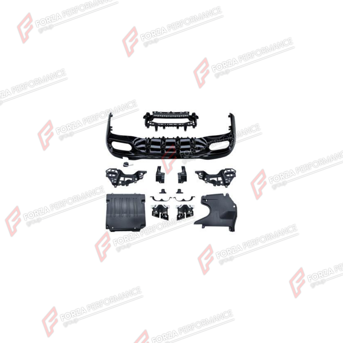 REAR DIFFUSER WITH EXHAUST TIPS for MERCEDES-BENZ C-CLASS W206 2021+ FORZA PERFORMANCE custom fit C43 AMG Style

Set includes:
Rear Diffuser
Exhaust Tips

Material: Plastic, Stainless Steel

NOTE: Professional installation is required.