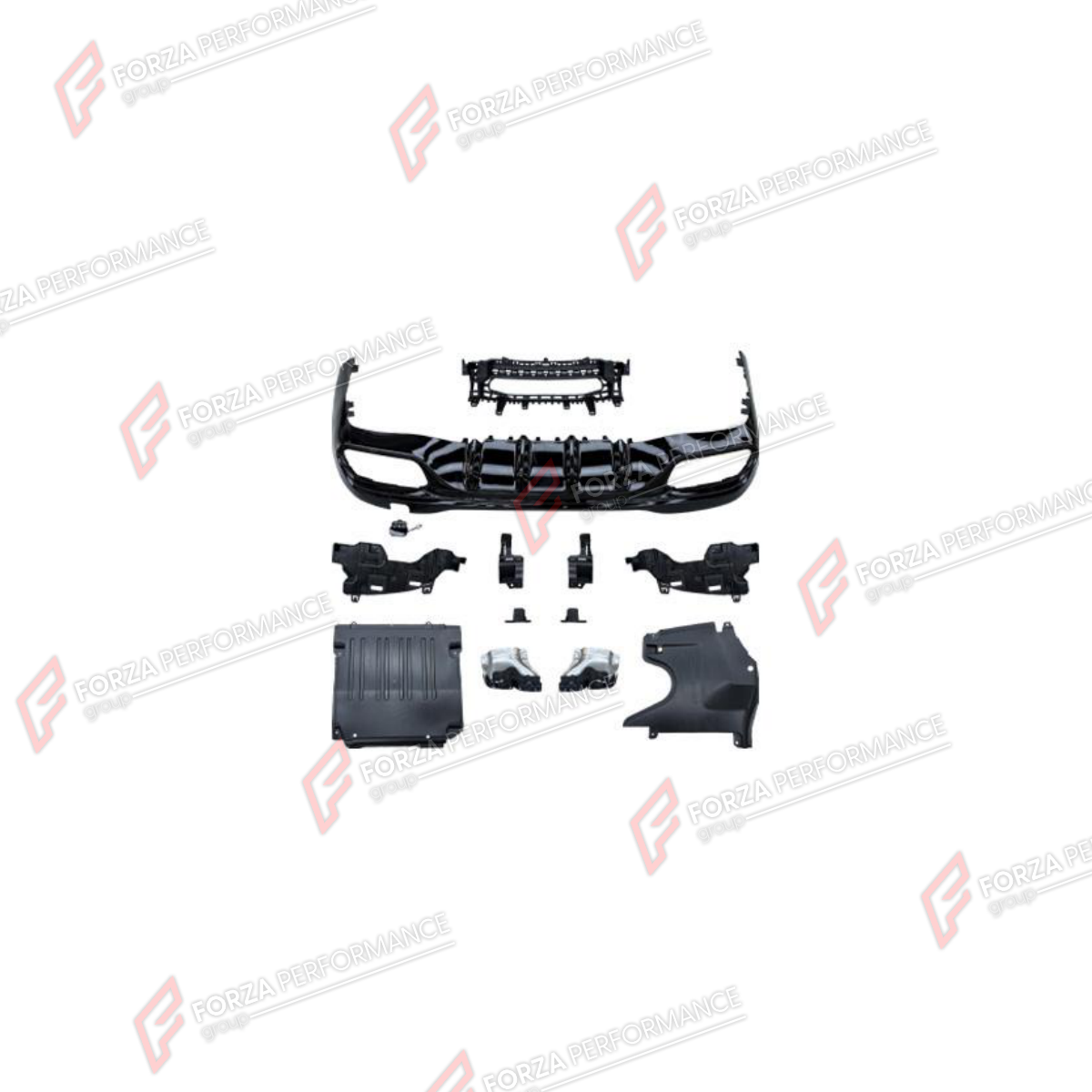 REAR DIFFUSER WITH EXHAUST TIPS for MERCEDES-BENZ C-CLASS W206 2021+ FORZA PERFORMANCE custom fit C63 AMG Style

Set includes:
Rear Diffuser
Exhaust Tips

Material: Plastic, Stainless Steel

NOTE: Professional installation is required.