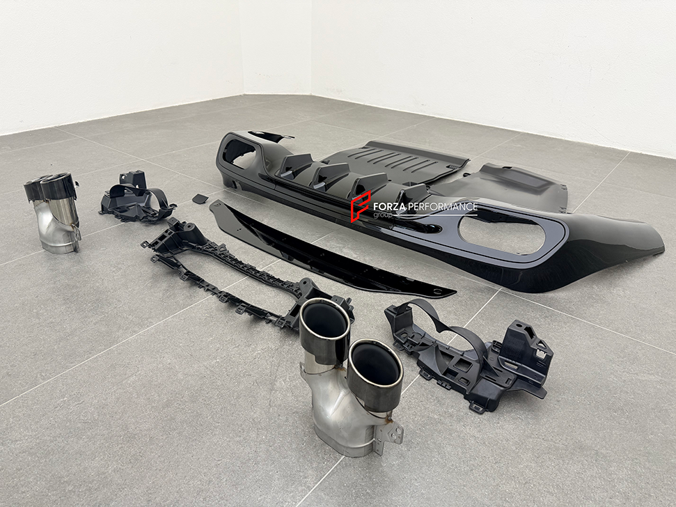 REAR DIFFUSER with EXHAUST TIPS for MERCEDES BENZ CLE CLASS AMG CLE53 2024+ C236 A236 X236

Set includes:

Rear Diffuser
Exhaust Tips

Material: Plastic + Steel

NOTE: Professional installation is required