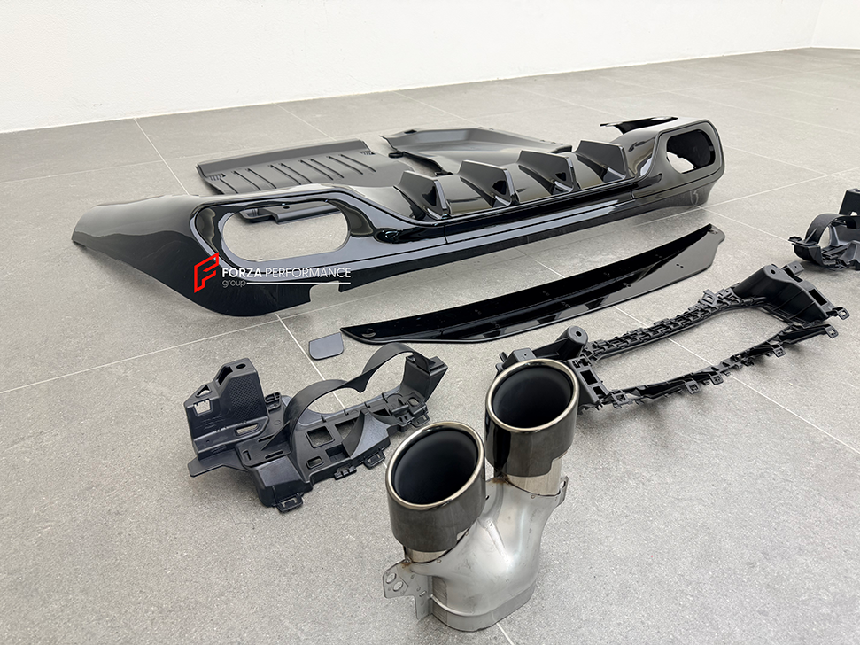 REAR DIFFUSER with EXHAUST TIPS for MERCEDES BENZ CLE CLASS AMG CLE53 2024+ C236 A236 X236

Set includes:

Rear Diffuser
Exhaust Tips

Material: Plastic + Steel

NOTE: Professional installation is required