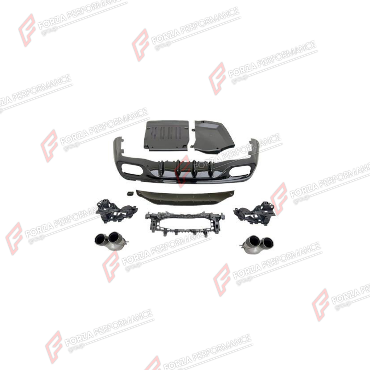 REAR DIFFUSER WITH EXHAUST TIPS for MERCEDES-BENZ CLE-CLASS C236 2023+ FORZA PERFORMANCE custom fit CLE53 AMG Style

Set includes:
Rear Diffuser
Exhaust Tips

Material: Plastic, Stainless Steel

NOTE: Professional installation is required.