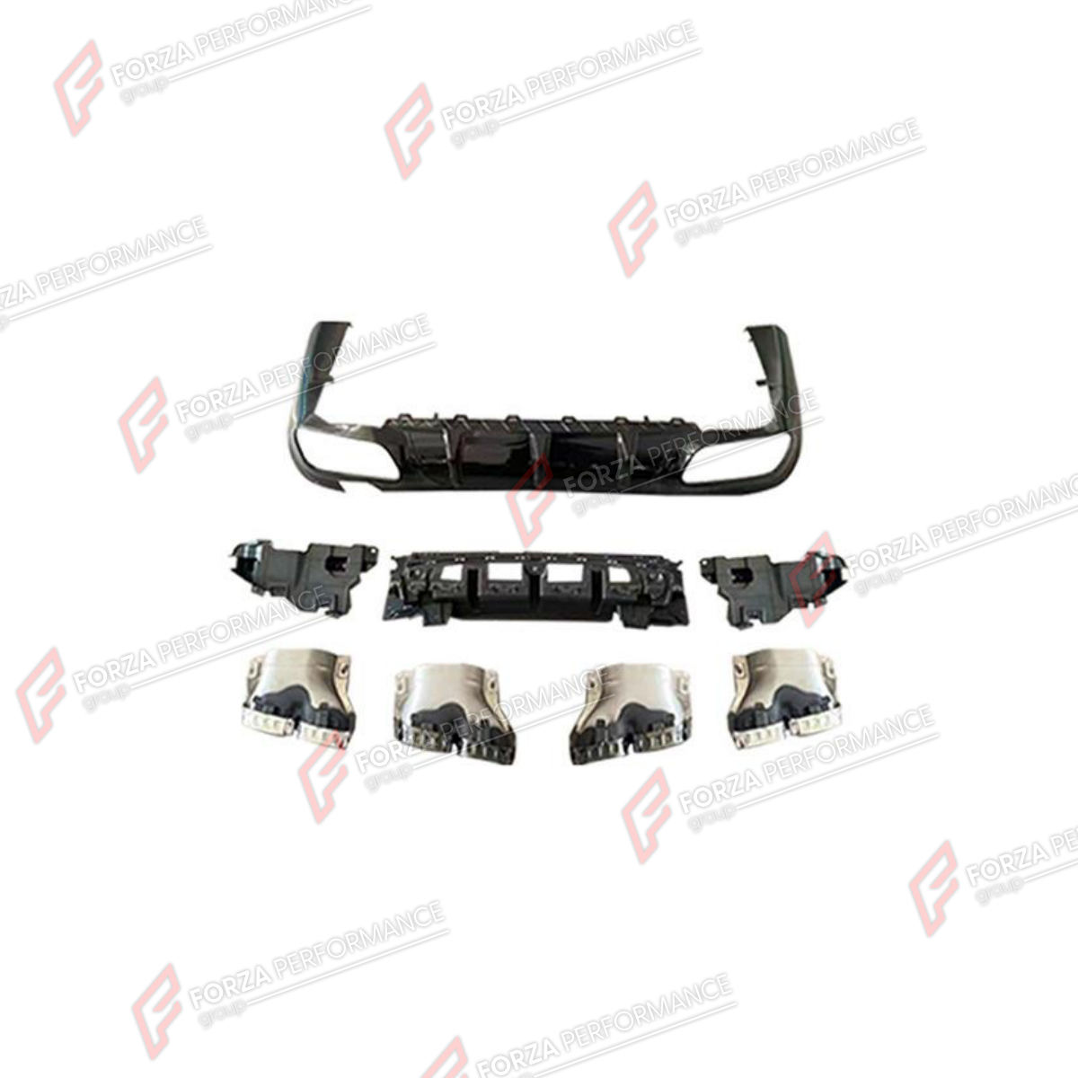 REAR DIFFUSER WITH EXHAUST TIPS for MERCEDES-BENZ CLS-CLASS C257 2018 - 2022 FORZA PERFORMANCE custom fit CLS63 AMG Style

Set includes:
Rear Diffuser
Exhaust Tips

Material: Plastic, Stainless Steel

NOTE: Professional installation is required.