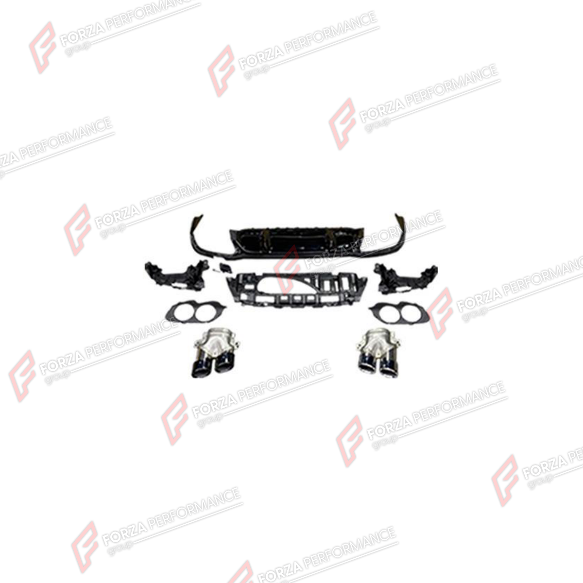 REAR DIFFUSER WITH EXHAUST TIPS for MERCEDES-BENZ E-CLASS W213 2016 - 2023 FORZA PERFORMANCE custom fit E53 AMG Style

Set includes:
Rear Diffuser
Exhaust Tips

Material: Plastic, Stainless Steel

NOTE: Professional installation is required.