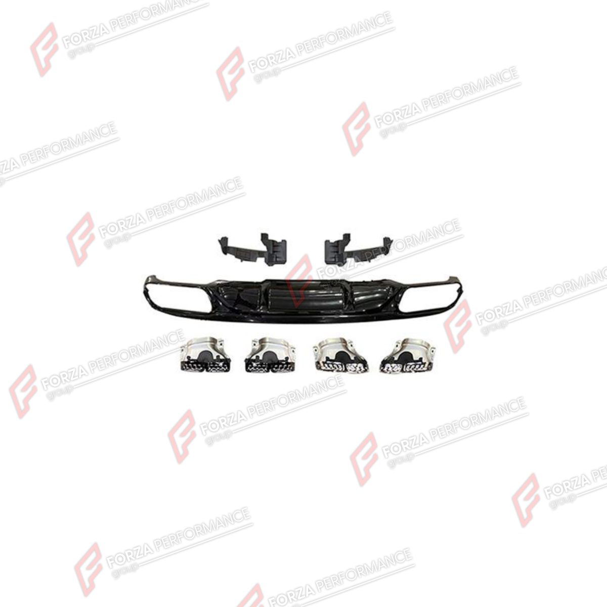 REAR DIFFUSER WITH EXHAUST TIPS for MERCEDES-BENZ E-CLASS W213 2016 - 2023 FORZA PERFORMANCE custom fit E63 AMG Style

Set includes:
Rear Diffuser
Exhaust Tips

Material: Plastic, Stainless Steel

NOTE: Professional installation is required.