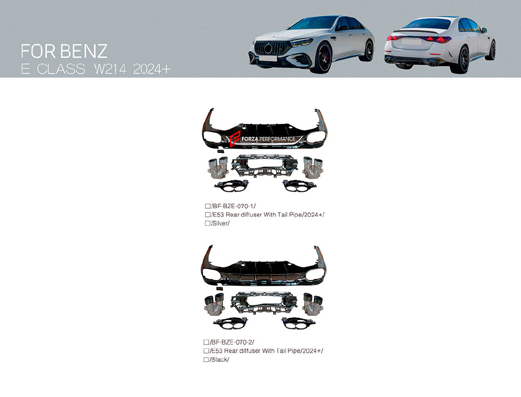 REAR DIFFUSER with EXHAUST TIPS for MERCEDES BENZ E CLASS W214 E350 E450 AMG LINE 2023+

Set includes:

Rear Diffuser
Exhaust Tips

Material: Plastic

NOTE: Professional installation is required.



Payment ►
Visa

Mastercard

PayPal with a credit card (add 4.4% at checkout)
Payoneer
Cryptocurrency
Shipment ►
By express DHL/UPS/TNT/FedEx
To the local international airport
Special line by air
Special line by the sea
To Europe and the UK by train

Please let us know which shipping option you prefer.