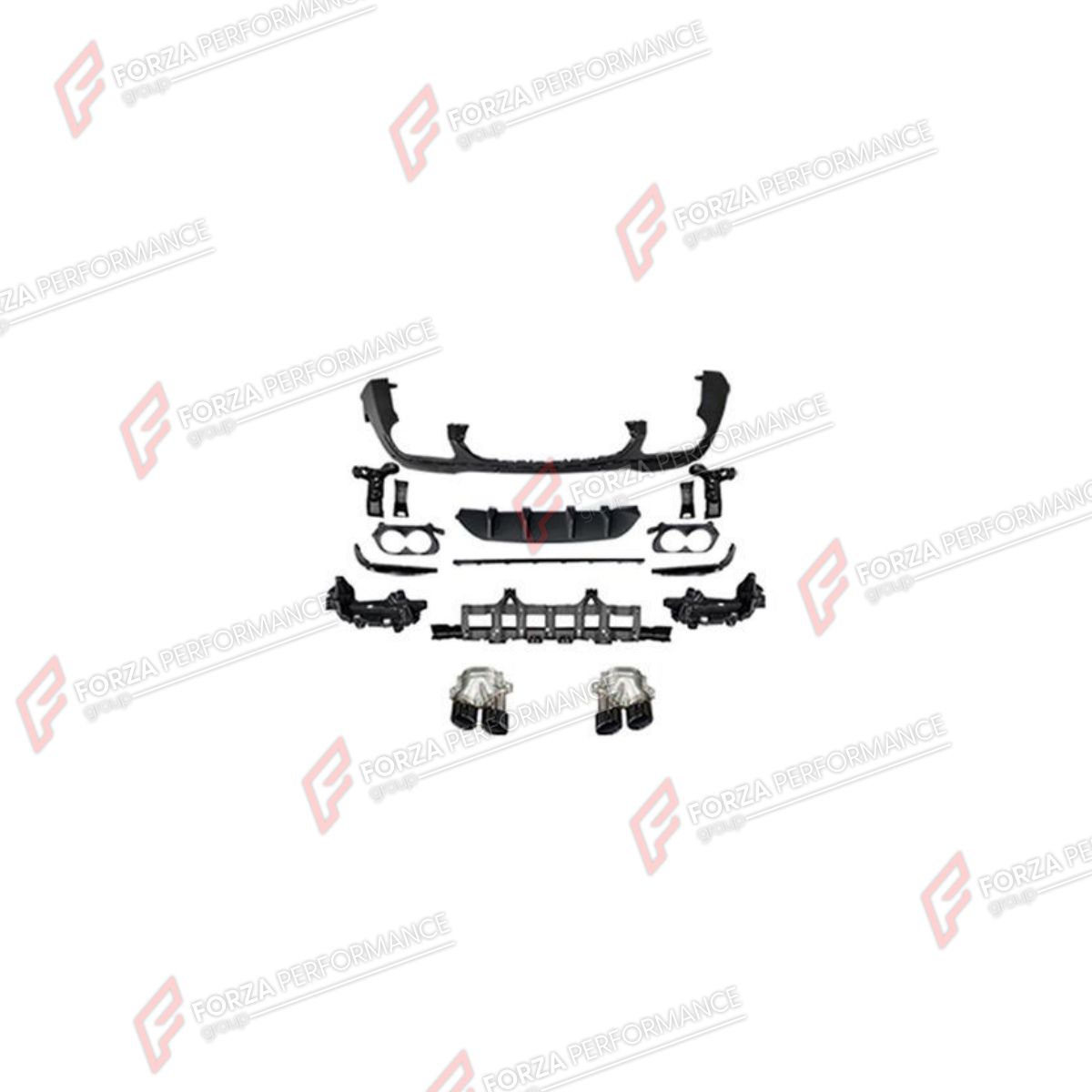REAR DIFFUSER WITH EXHAUST TIPS for MERCEDES-BENZ GLC-CLASS X253 2015 - 2023 FORZA PERFORMANCE custom fit GLC43 AMG Style

Set includes:
Rear Diffuser
Exhaust Tips

Material: Plastic, Stainless Steel

NOTE: Professional installation is required.
