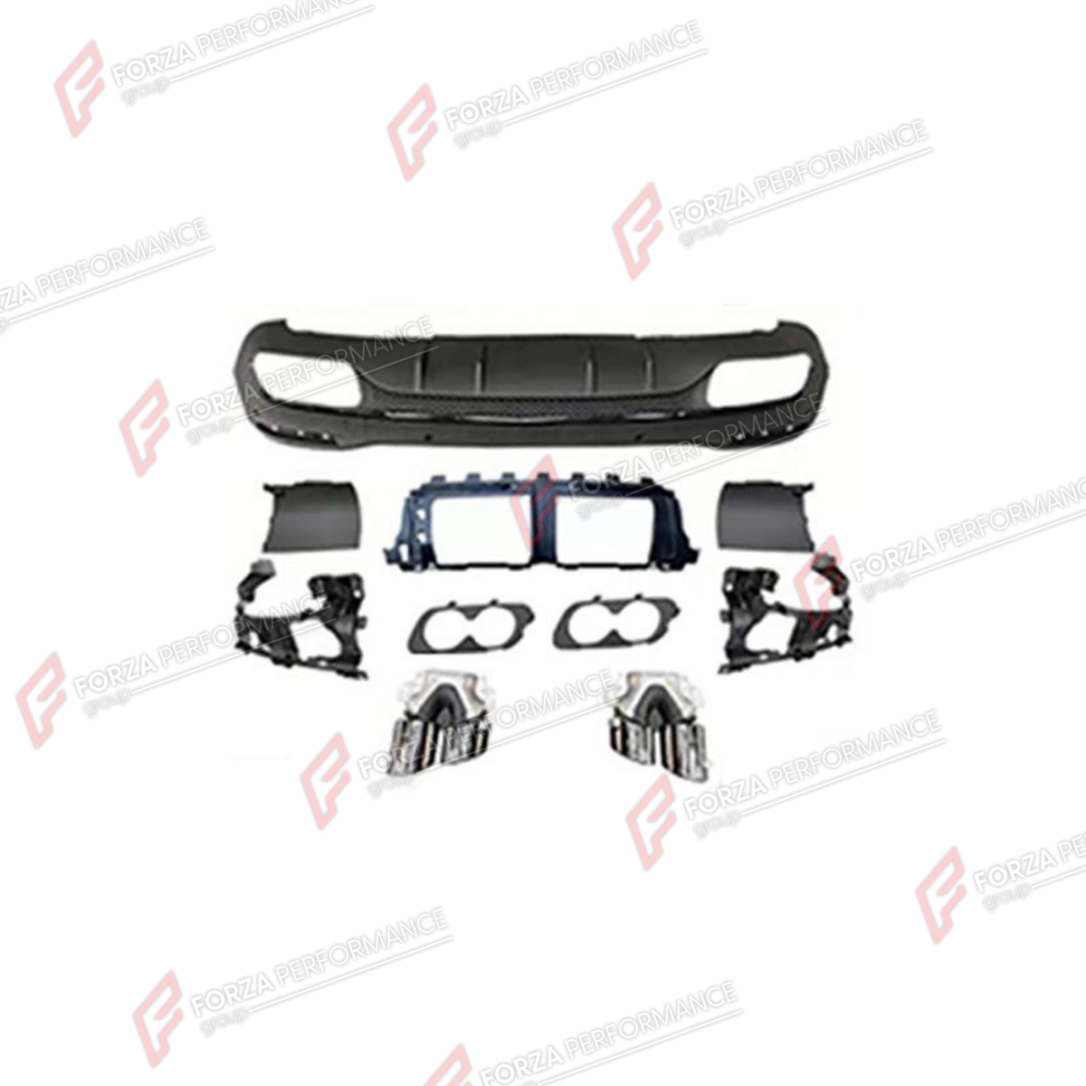REAR DIFFUSER WITH EXHAUST TIPS for MERCEDES-BENZ GLE-CLASS V167 2019 - 2023 FORZA PERFORMANCE custom fit GLE53 AMG Style

Set includes:
Rear Diffuser
Exhaust Tips

Material: Plastic, Stainless Steel

NOTE: Professional installation is required.