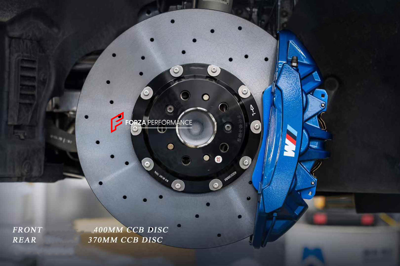 REPLACEMENT CARBON CERAMIC BRAKE DISK ROTORS for BMW M3 M4 G80 G82 2020+

Forza Performance Group offers various types of big brake kits, all types of aftermarket brake calipers, as well as genuine original brands of all types, such as AP Racing, Brembo, Akebono, AMG, M Performance, Audi, Porsche, Lamborghini, Toyota TRD, etc.

In the photos above you can see an installed Forza Performance Group set of carbon ceramic discs for the BMW M3 G80&nbsp;with 400mm/370mm brake rotors.

Material: Carbon Ceramic

Cur
