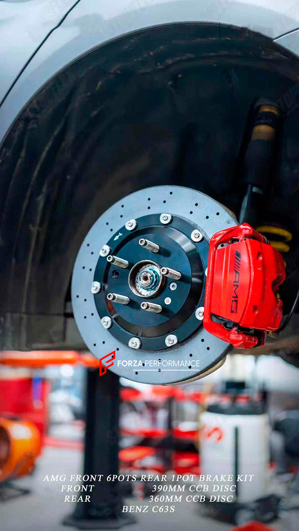 REPLACEMENT CARBON CERAMIC BRAKE DISK ROTORS for MERCEDES-BENZ C63S AMG 2015 - 2021

Forza Performance Group offers various types of big brake kits, all types of aftermarket brake calipers, as well as genuine original brands of all types, such as AP Racing, Brembo, Akebono, AMG, M Performance, Audi, Porsche, Lamborghini, Toyota TRD, etc.

In the photos above you can see an installed Forza Performance Group set of carbon ceramic discs for the MERCEDES-BENZ C63S AMG with 390mm/360mm brake rotors.

Material: C