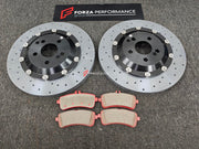 REPLACEMENT CARBON CERAMIC BRAKE DISK ROTORS KIT for MERCEDES BENZ AMG GT63 S X290 4-DOOR 2018+ Forza Performance Custom Fit CCB Carbon Ceramic Brake Discs 390x36 360x36 Cross Drilled for Stock Steel Calipers
Set includes:

Front Carbon Ceramic Brake Disc Rotors 390 x 36 mm (fit stock steel calipers)
Front Brake Pads
Hub Centric Rings
Rear Carbon Ceramic Brake Disc Rotors 360 x 36 mm (fit stock steel calipers)
Rear Brake Pads
Material: Carbon Ceramic

NOTE: Professional installation is required.