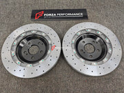 REPLACEMENT CARBON CERAMIC BRAKE DISK ROTORS KIT for MERCEDES BENZ AMG GT63 S X290 4-DOOR 2018+ Forza Performance Custom Fit CCB Carbon Ceramic Brake Discs 390x36 360x36 Cross Drilled for Stock Steel Calipers
Set includes:

Front Carbon Ceramic Brake Disc Rotors 390 x 36 mm (fit stock steel calipers)
Front Brake Pads
Hub Centric Rings
Rear Carbon Ceramic Brake Disc Rotors 360 x 36 mm (fit stock steel calipers)
Rear Brake Pads
Material: Carbon Ceramic

NOTE: Professional installation is required.