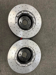 REPLACEMENT CARBON CERAMIC BRAKE DISK ROTORS KIT for MERCEDES BENZ AMG GT63 S X290 4-DOOR 2018+ Forza Performance Custom Fit CCB Carbon Ceramic Brake Discs 390x36 360x36 Cross Drilled for Stock Steel Calipers
Set includes:

Front Carbon Ceramic Brake Disc Rotors 390 x 36 mm (fit stock steel calipers)
Front Brake Pads
Hub Centric Rings
Rear Carbon Ceramic Brake Disc Rotors 360 x 36 mm (fit stock steel calipers)
Rear Brake Pads
Material: Carbon Ceramic

NOTE: Professional installation is required.