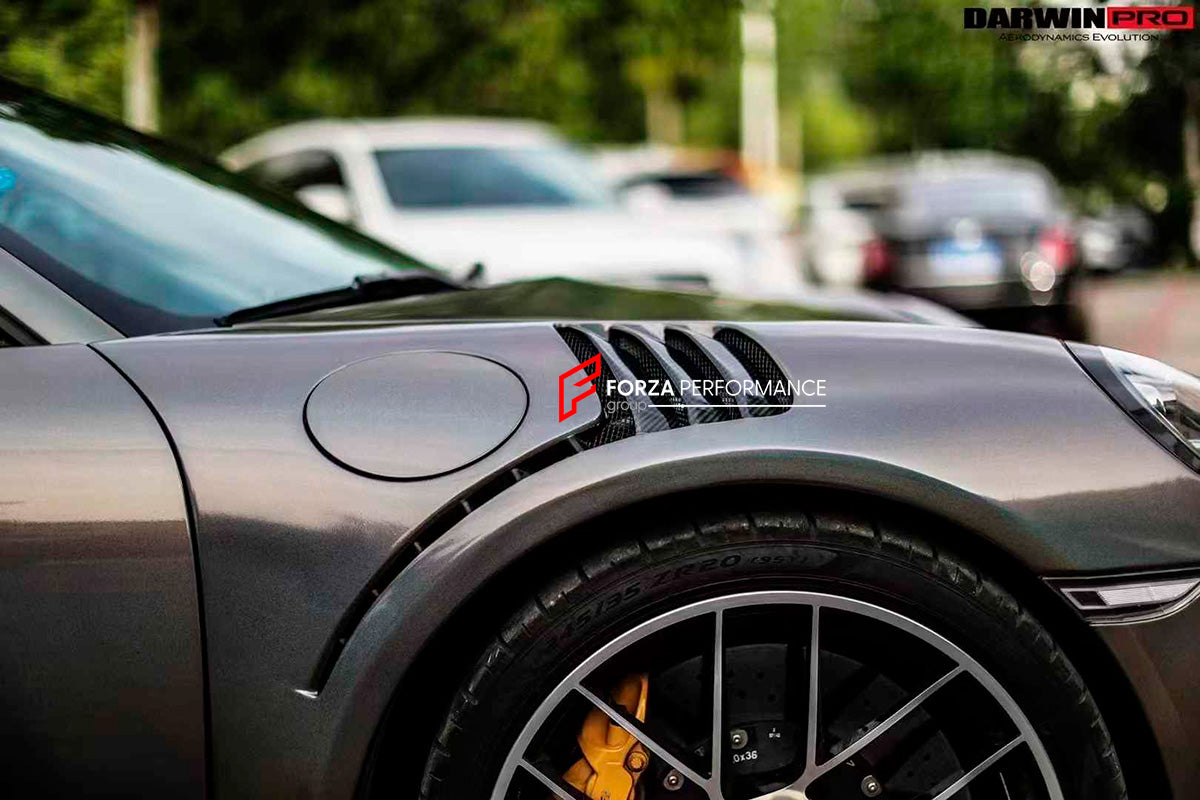 AUTHENTIC DARWINPRO REPLACEMENT FRONT FENDERS for PORSCHE 911 991.2 TURBO / S TO GT3RS

Set includes:

Front Fenders

Material: Dry Carbon / Forged Carbon

Note: Professional installation is required.

CONTACT US FOR PRICING