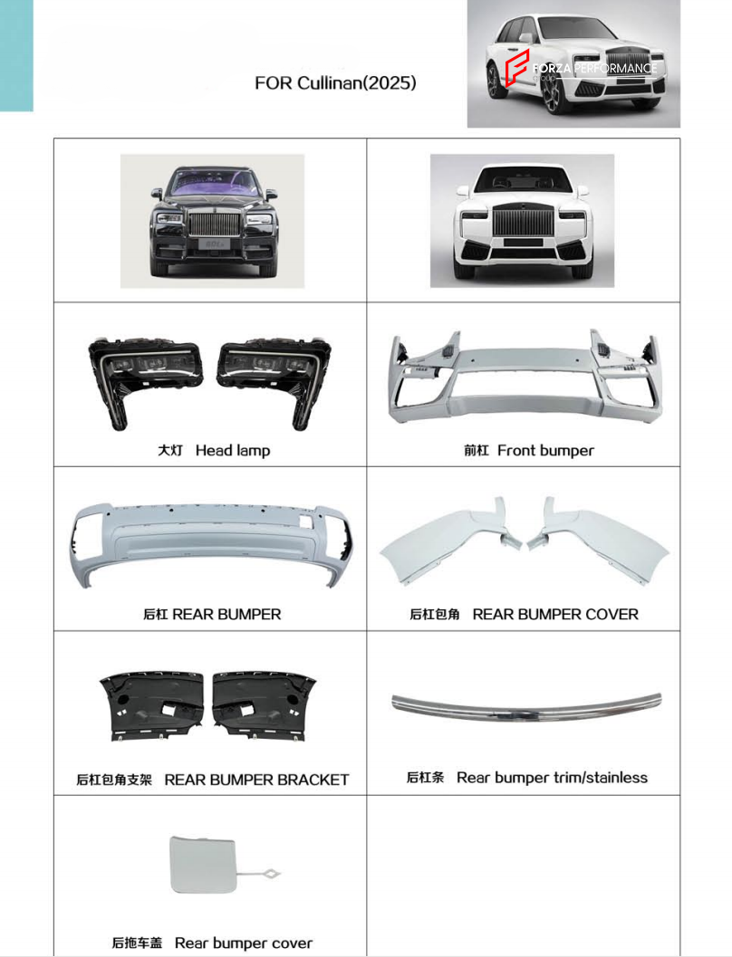 REPLACEMENT HEADLIGHTS FRONT REAR BUMPER for ROLLS ROYCE CULLINAN 2025 SERIES II FACELIFT