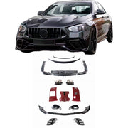 CARBON BODY KIT FOR MERCEDES BENZ E CLASS E63 AMG W213 2020+&nbsp;

Set includes:

Front Lip
Front Bumper Air Vents
Mirror Covers
Engine Cover
Exhaust Tips
Rear Diffuser With LED Light
Rear Spoiler/Wing

Material: Carbon

NOTE: Professional installation is required