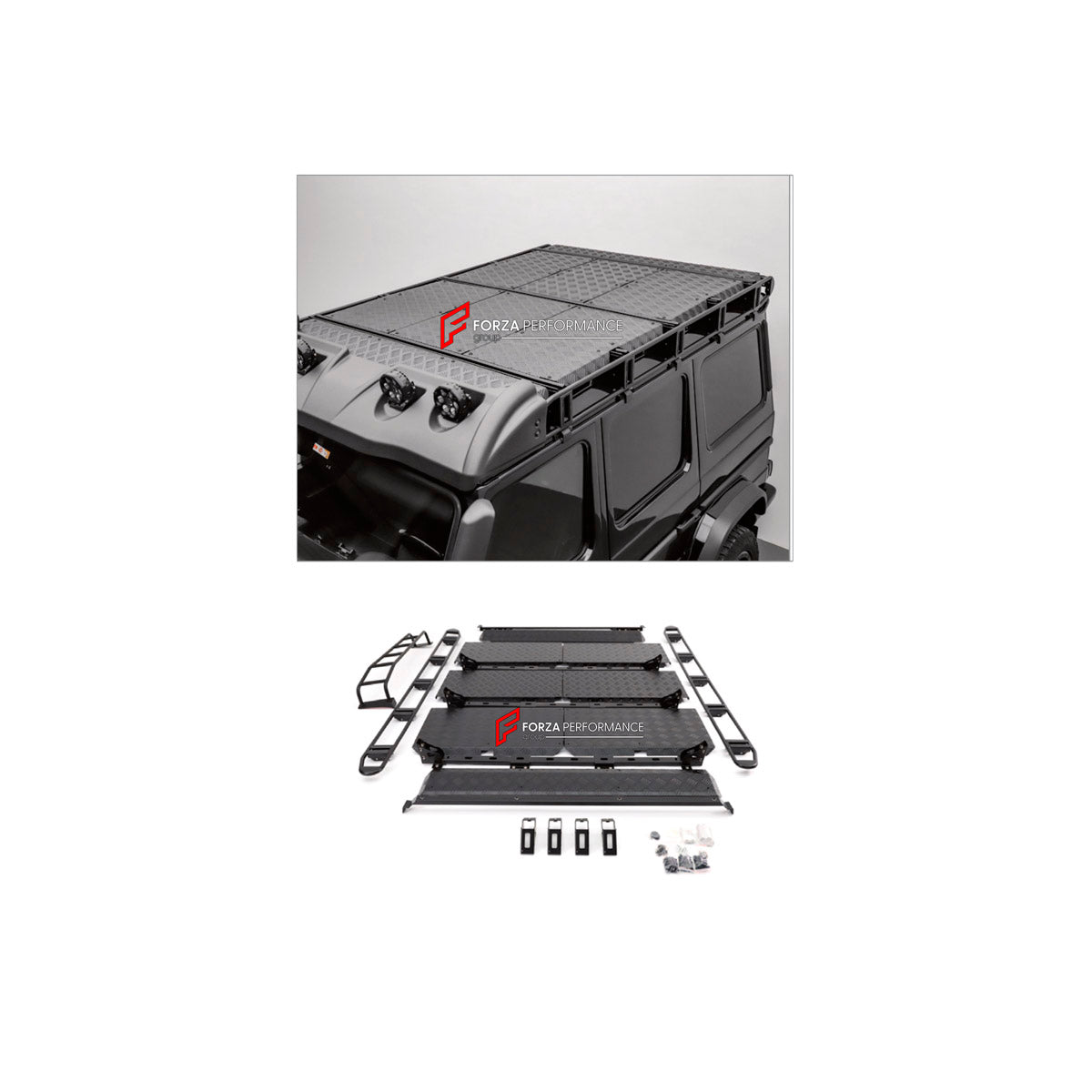 ROOF RACK BAR LUGGAGE for MERCEDES-BENZ G-CLASS W463 G55 2008 - 2018 FORZA PERFORMANCE custom fit TI MECH II

Set includes:
Roof Rack Bar Luggage

Material: Plastic

NOTE: Professional installation is required.