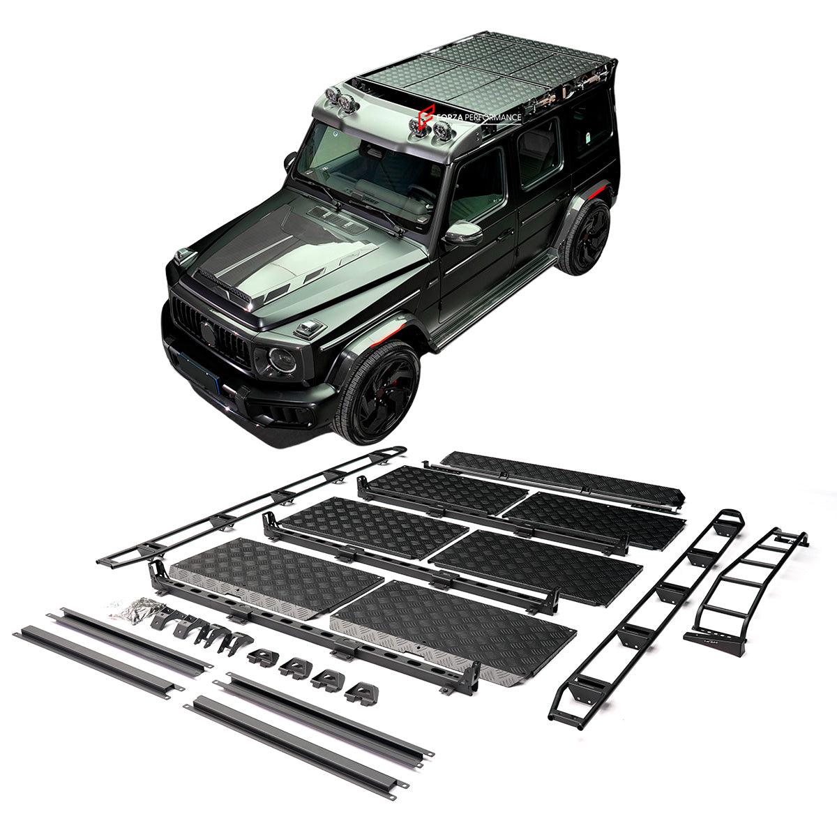 ROOF RACK BAR LUGGAGE WITH LADDER 4x4 for MERCEDES BENZ G-CLASS W463A W464 W465 G63 G550
Set includes:
Roof Rack Assembly
Rear Ladder
Mounting Hardware
Material: Aluminium plates and iron bars
Roof Rack Bar Luggage with Ladder 4x4 for Mercedes-Benz G-Class W463A, Roof Rack Bar Luggage with Ladder 4x4 for Mercedes-Benz G-Class W464, Roof Rack Bar Luggage with Ladder 4x4 for Mercedes-Benz G63, Roof Rack Bar Luggage with Ladder 4x4 for Mercedes-Benz G550, Custom Roof Rack Bar Luggage with Ladder 4x4 for Merced