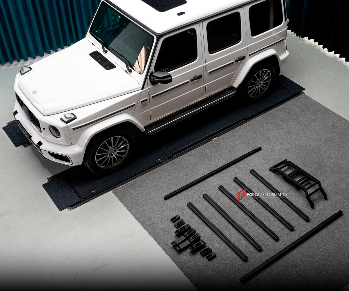 ROOF RACK BAR LUGGAGE WITH LADDER for Mercedes Benz G Class W463A W465 2018+
Set includes:

Roof Rack Assembly
Rear Ladder
Material: Aluminium

NOTE: Professional installation is required.