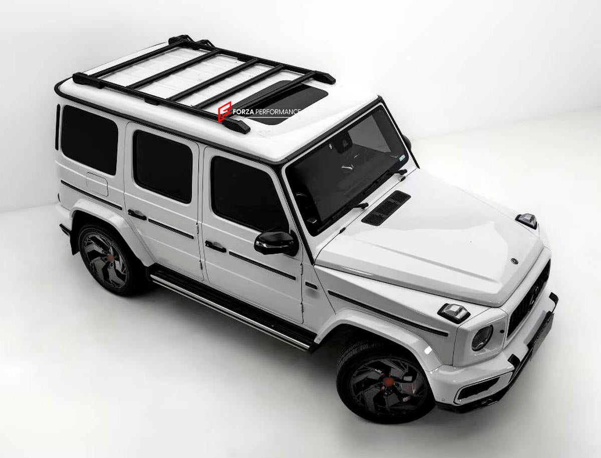 PROFESSIONAL STYLE 4X4 SQUARED ROOF RACK BAR LUGGAGE WITH LADDER for MERCEDES BENZ G-CLASS W465 W464 W463A G63 G550 G500 G450D 2019+
Set includes:

Roof Rack Assembly
Rear Ladder
Material: Aluminium

NOTE: Professional installation is required.