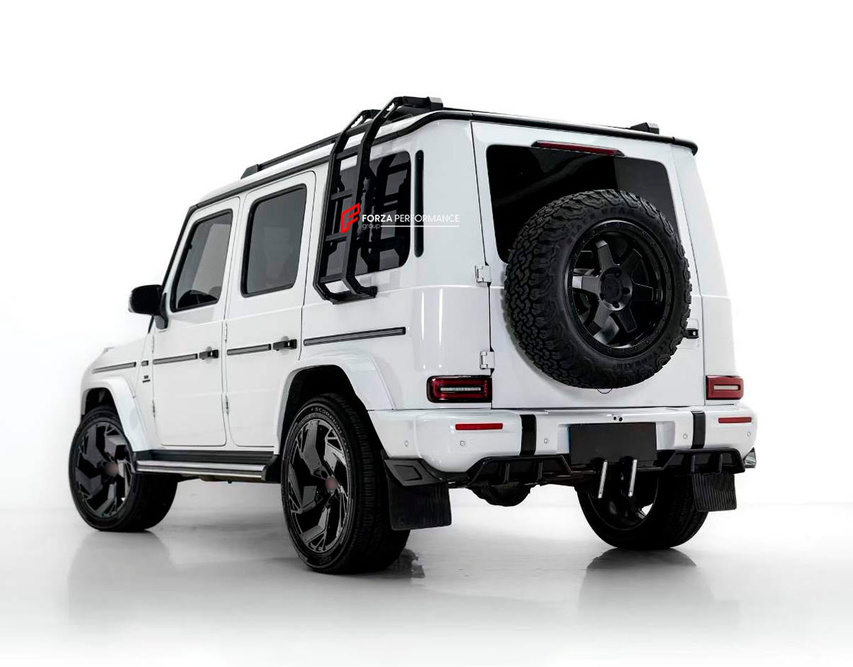 PROFESSIONAL STYLE 4X4 SQUARED ROOF RACK BAR LUGGAGE WITH LADDER for MERCEDES BENZ G-CLASS W465 W464 W463A G63 G550 G500 G450D 2019+
Set includes:

Roof Rack Assembly
Rear Ladder
Material: Aluminium

NOTE: Professional installation is required.