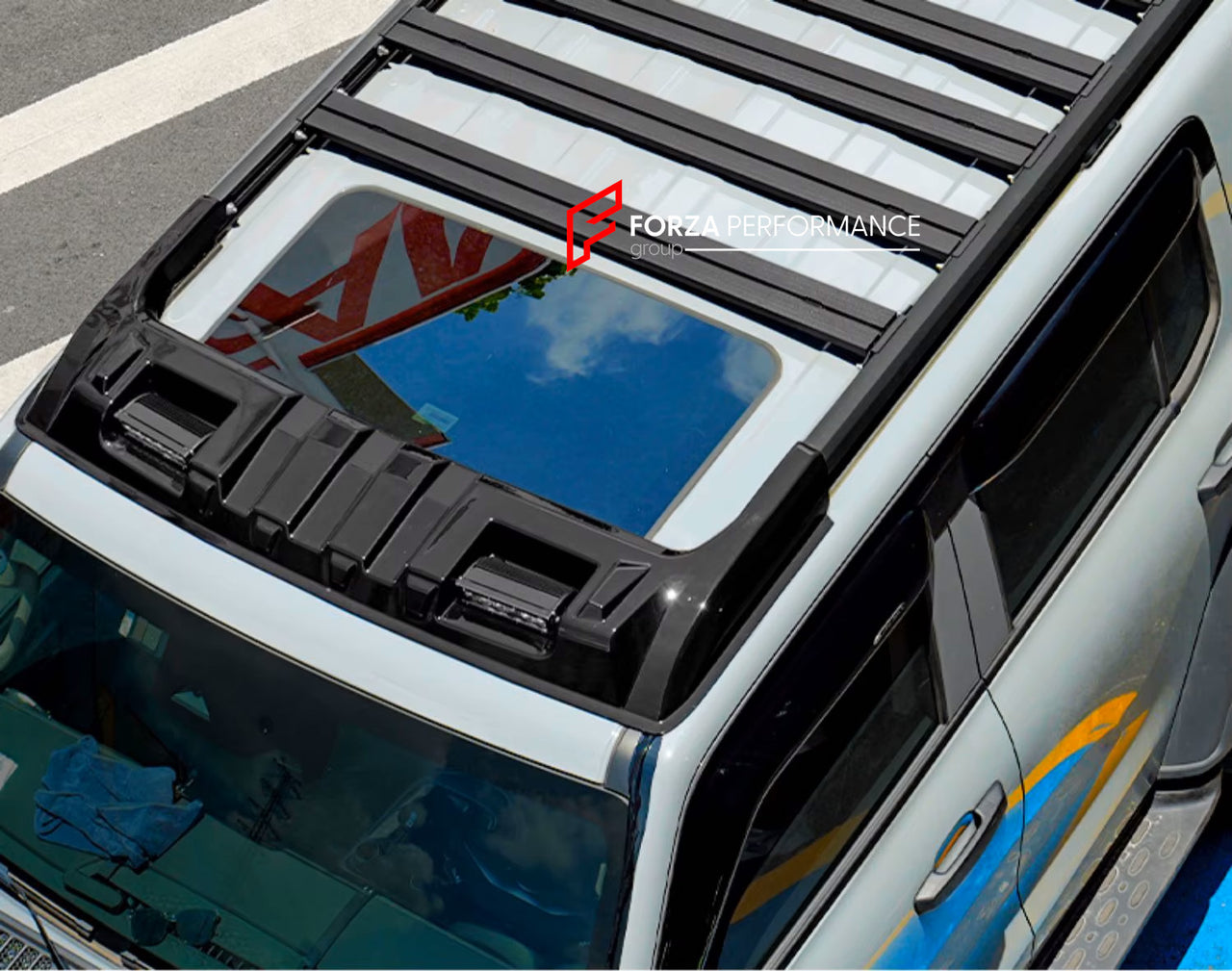 ROOF RACK WITH ROOF LIGHT for TANK 300 2020+

Set includes:

Roof Rack

Roof Light

Material: Aluminium

Note: Professional installation is required.