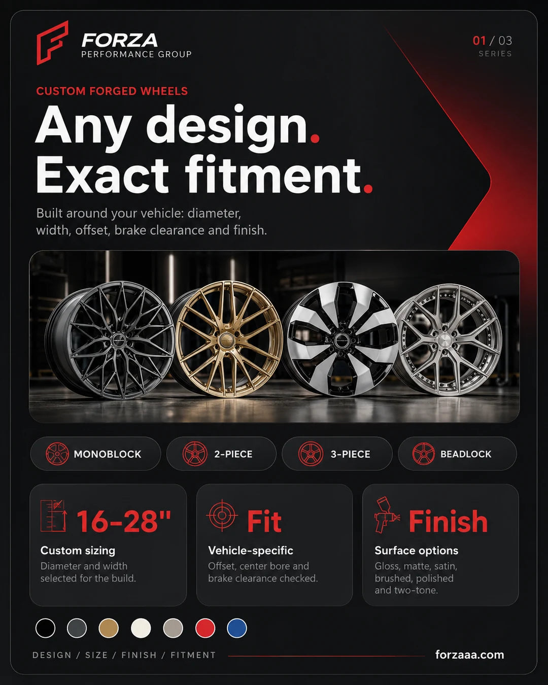 Forza custom forged wheels — any design, exact fitment, custom sizing and finishes