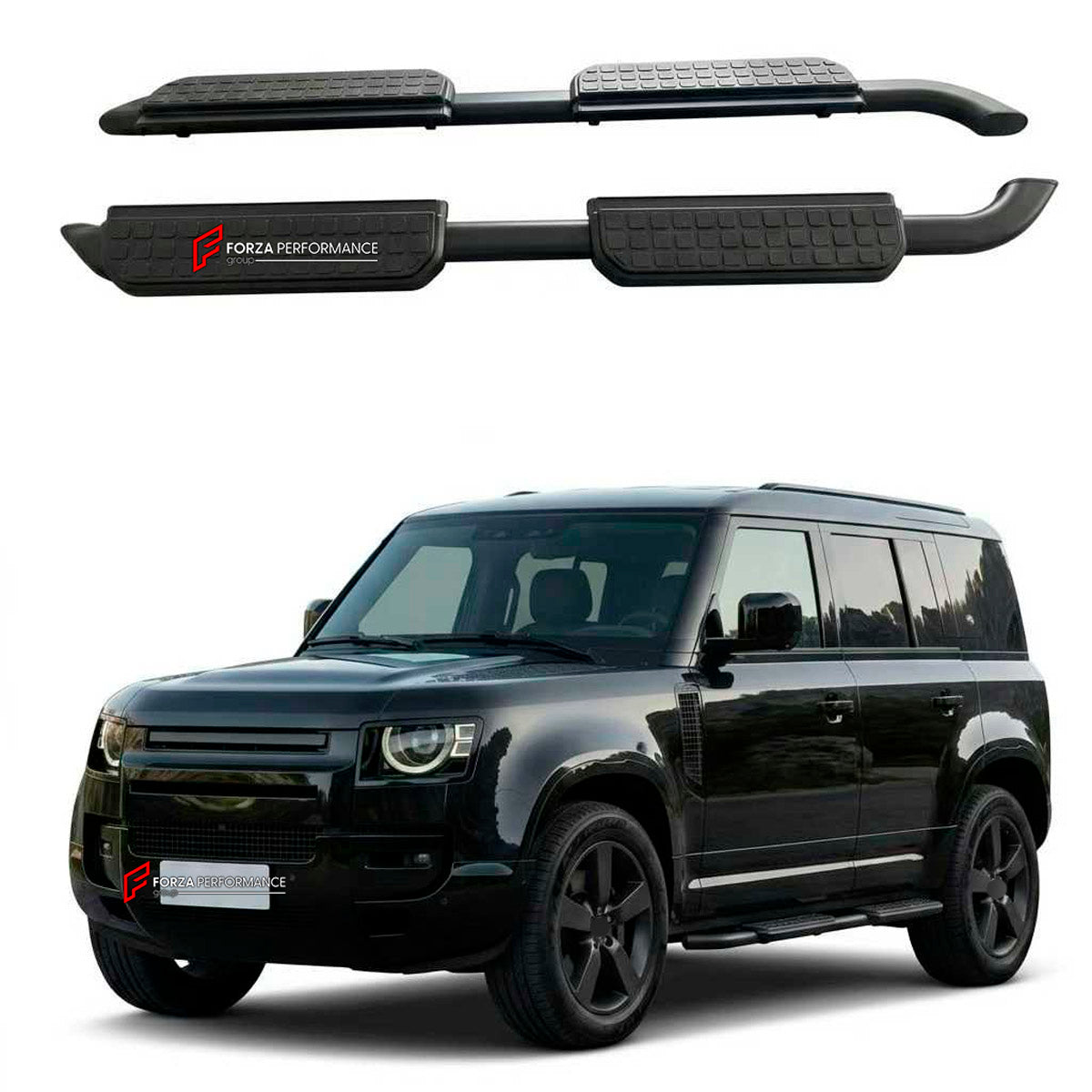 Side Steps for Land Rover Defender L663 110 130 2020+
Set includes:

Side Steps
Material: Plastic, Aluminium

NOTE: Professional installation is required.