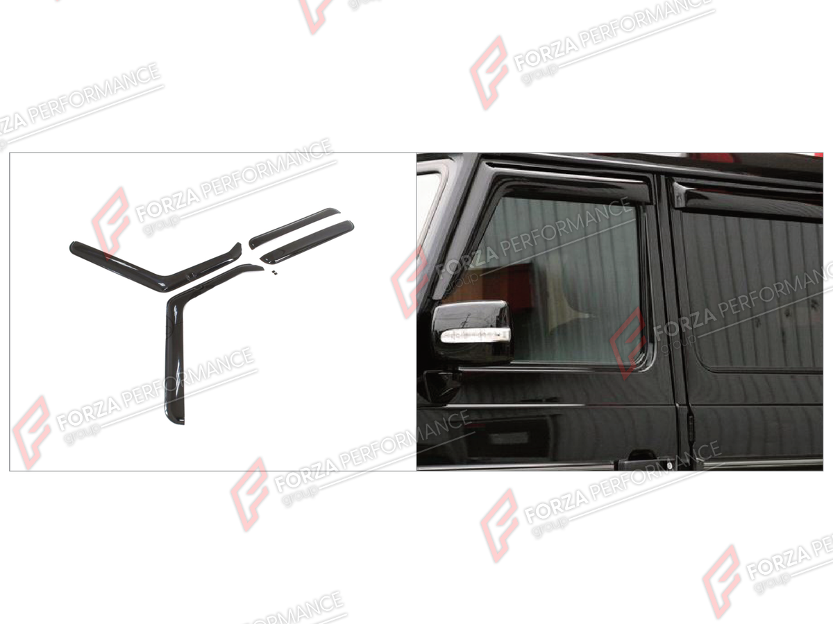 SIDE WINDOW VENT VISOR DEFLECTORS for MERCEDES-BENZ G-CLASS W463 G63 2008 - 2018

Set includes:
Side Window Vent Visor Deflectors

Material: Plastic

NOTE: Professional installation is required.