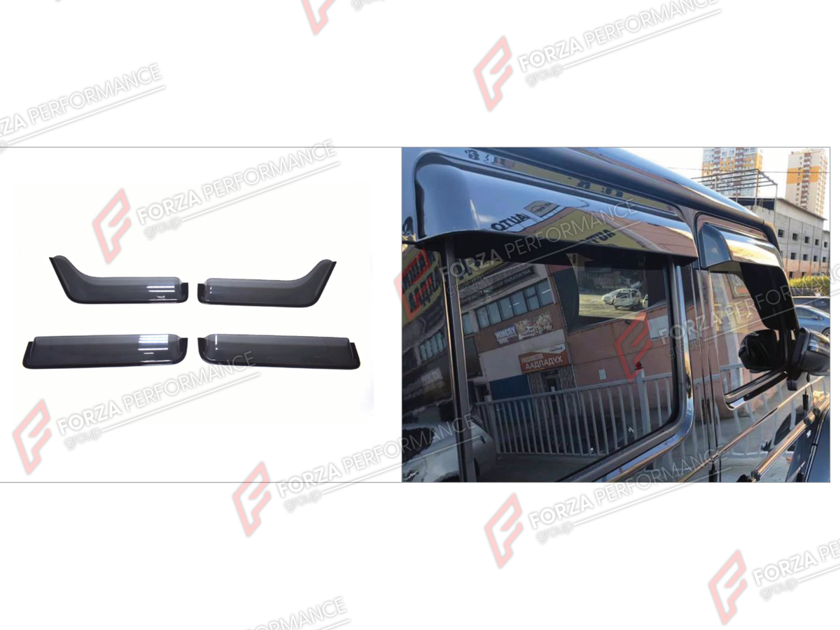 SIDE WINDOW VENT VISOR DEFLECTORS for MERCEDES-BENZ G-CLASS W464 2019 - 2024

Set includes:
Side Window Vent Visor Deflectors

Material: Plastic

NOTE: Professional installation is required.