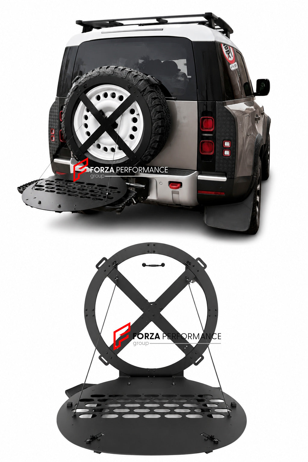 SPARE TIRE CARRIER FOR LAND ROVER DEFENDER L663 90 110 130 2020+ Forza Performance custom fit BARAG style design