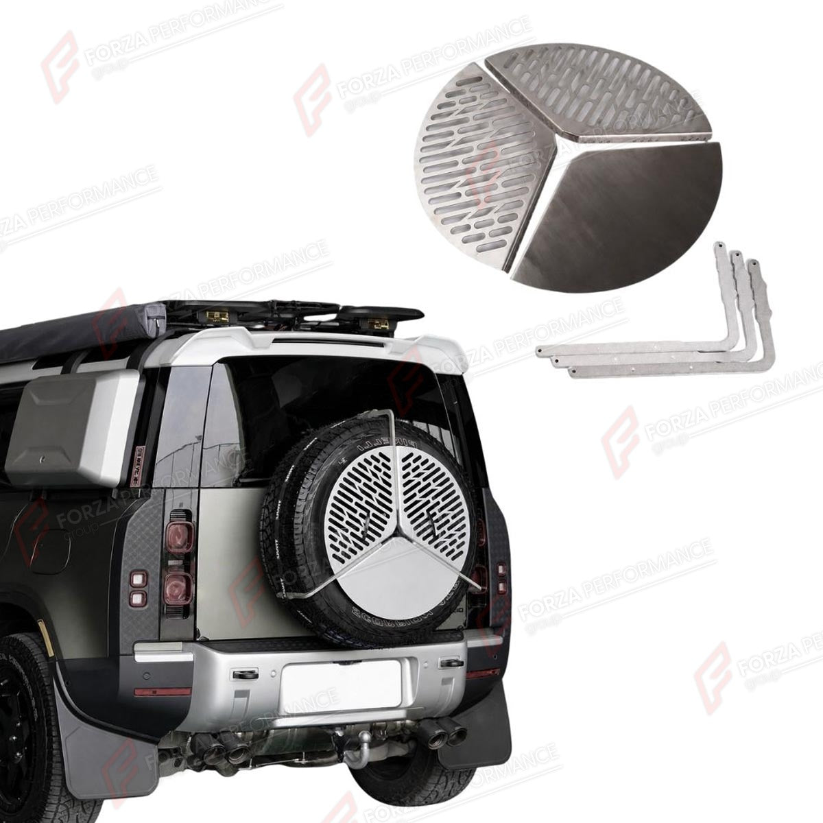 SPARE WHEEL BBQ GRILL for LAND ROVER DEFENDER 90 110 130 L663 2020+
Set includes:

Spare Wheel BBQ Grill

NOTE: Professional installation is required.