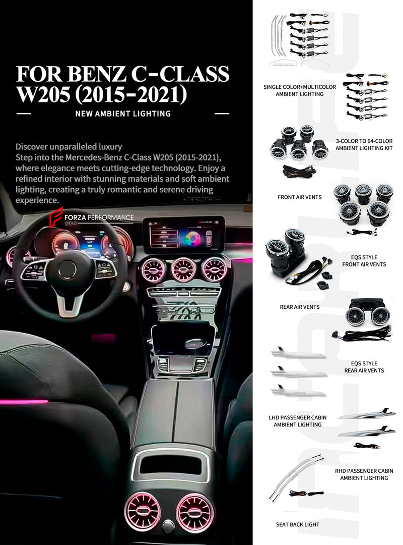SPEAKER COVERS AIR VENTS FRAGRANCE SYSTEM WITH AMBIENT LIGHTS for MERCEDES-BENZ C CLASS W205 2015 - 2023