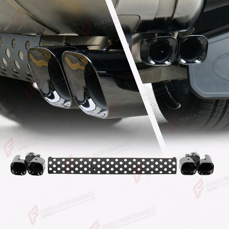 SQUARE QUAD EXHAUST TIPS WITH CENTER MESH for LAND ROVER DEFENDER 90 110 130 L663 2020+