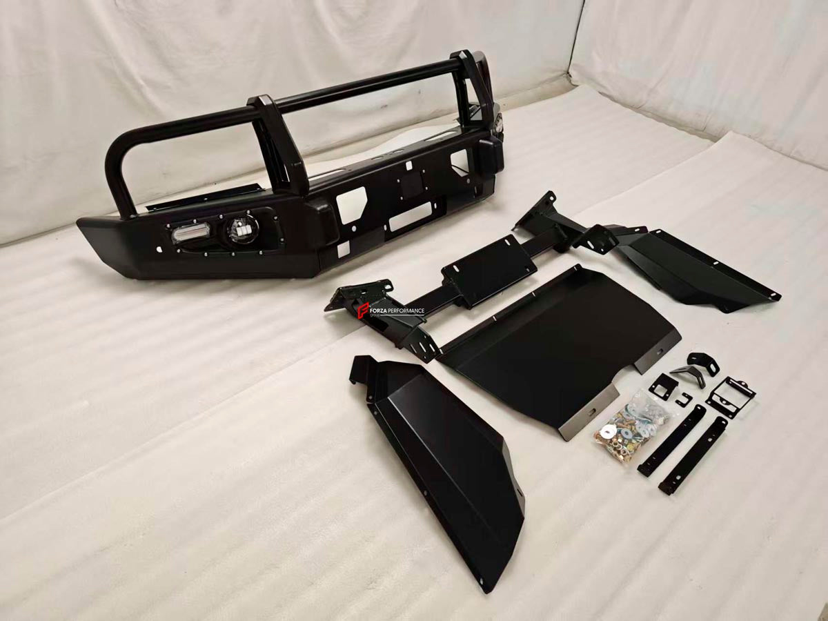 STEEL FRONT BUMPER BULL BAR for TOYOTA LAND CRUISER 250 LC 250 2024+ Forza Performance Custom fit
Set includes:

Steel Front Bumper with Bull Bar
Side Wing Plates
Skid Plate
Mounting Brackets
Fitting Hardware
Material: Steel

NOTE: Professional installation is required.