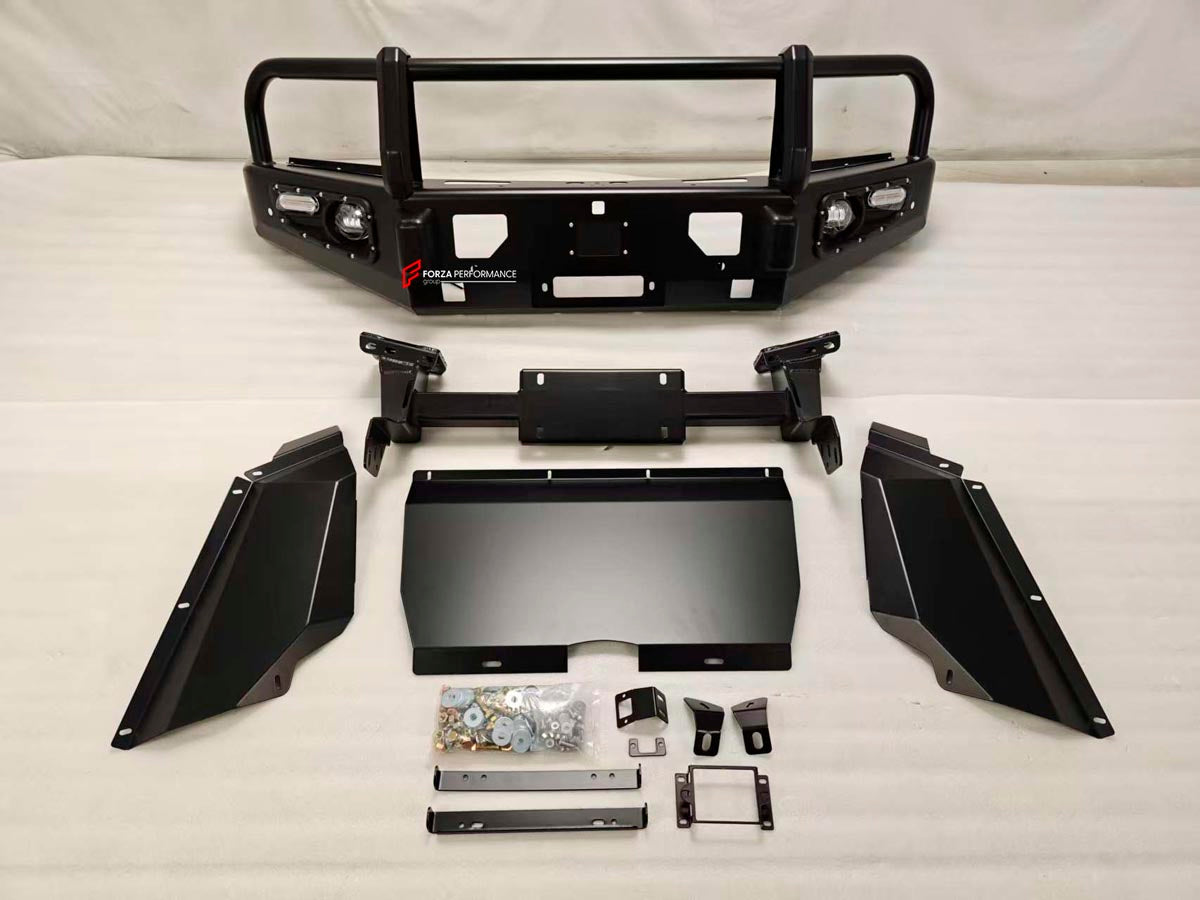 STEEL FRONT BUMPER BULL BAR for TOYOTA LAND CRUISER 250 LC 250 2024+ Forza Performance Custom fit
Set includes:

Steel Front Bumper with Bull Bar
Side Wing Plates
Skid Plate
Mounting Brackets
Fitting Hardware
Material: Steel

NOTE: Professional installation is required.