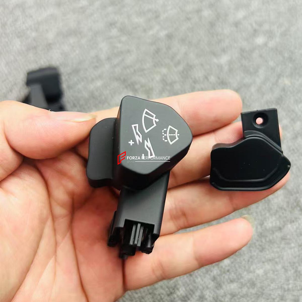 STEERING WHEEL TURN SIGNAL HEADLIGHT AND WIPER BUTTONS SET for FERRARI 458 488 F12 CALIFORNIA T FF ROMA 2009 - 2023
Set includes:

Left Turn Signal Switch
Right Turn Signal Switch
Headlight Switch
Wiper Switch
Switch Housing Assemblies
Complete 7-Piece Set
Material: Plastic

NOTE: Professional installation is required.