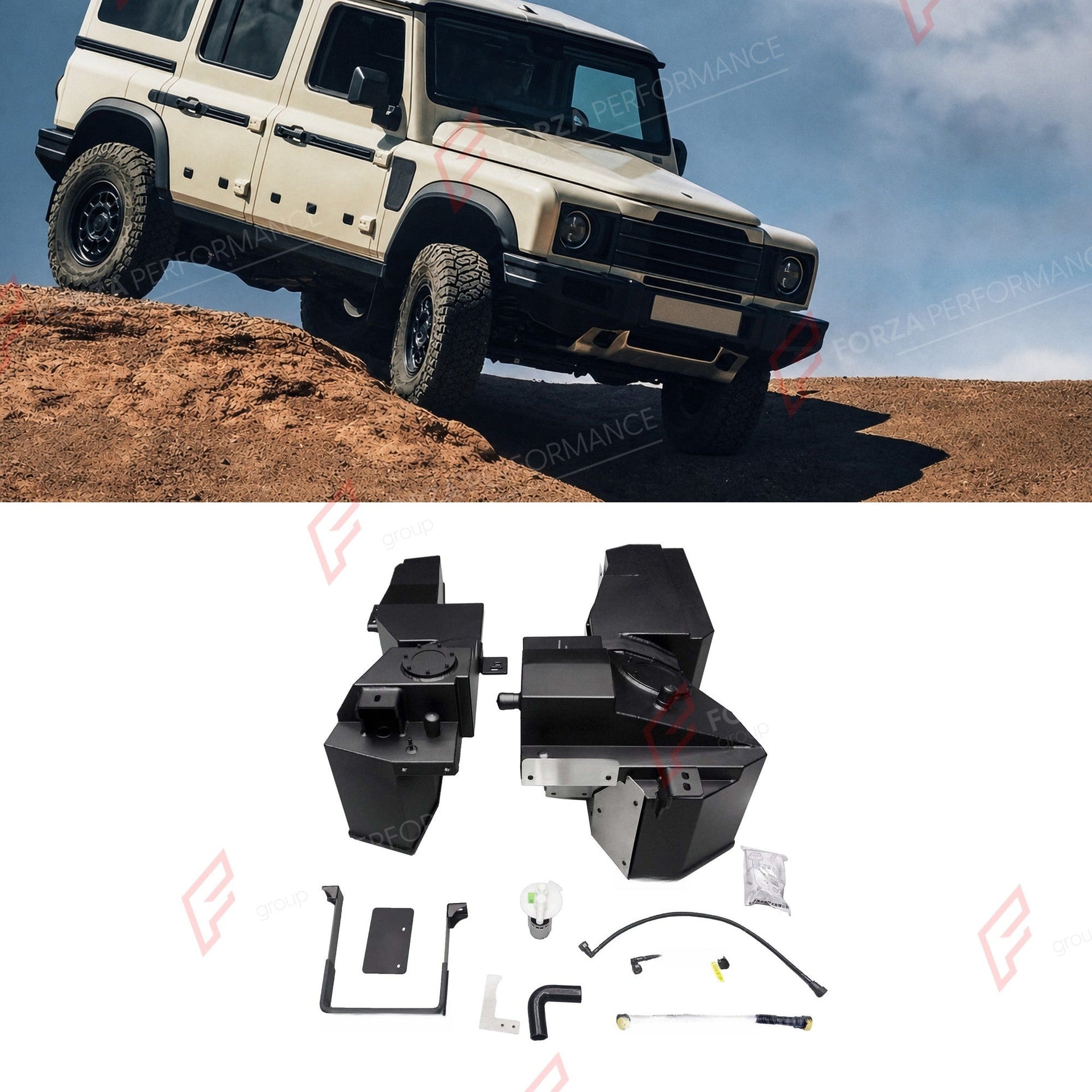 COMBO LONG RANGE FUEL TANK SYSTEM KIT 165L, +75L (EXTRA 20 GAL) EXTENDED RANGE for INEOS GRENADIER 3.0T PETROL 2022+