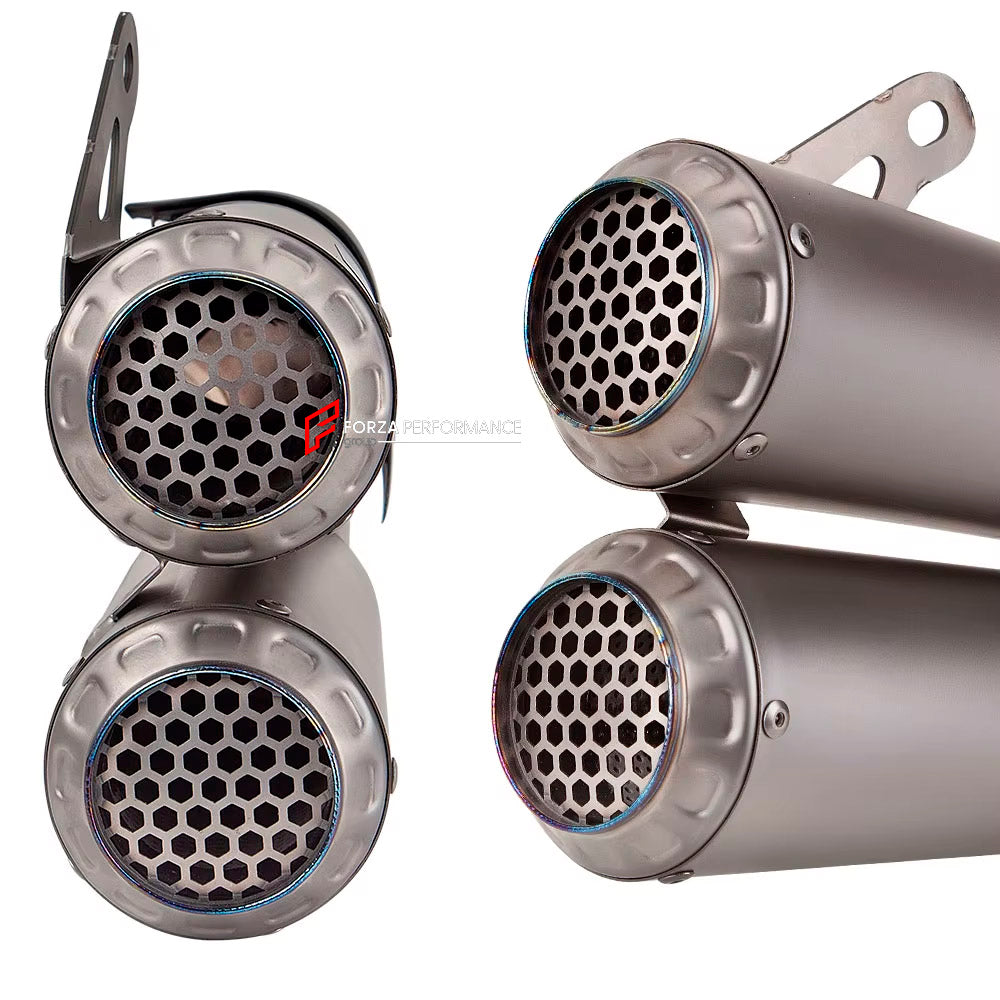 TITANIUM MOTORCYCLE EXHAUST SLIP ON for DUCATI PANIGALE 959 2016 - 2020

Set include:

Slip - On

Material: Titanium (can be made in Stainless Steel)

NOTE: Professional installation is required.

FEATURES:

Engineered Digital prototyping using 3D CAD design software, each car model chassis has been 3D laser scanned in the factor
Factory run all test cars on Italian 1200HP Dyno machine, to make the best performance design of exhaust
CNC bending machine accurately bends the tube according to the computer dat