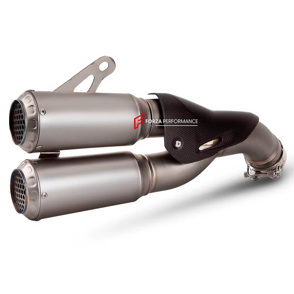 TITANIUM MOTORCYCLE EXHAUST SLIP ON for DUCATI PANIGALE 959 2016 - 2020

Set include:

Slip - On

Material: Titanium (can be made in Stainless Steel)

NOTE: Professional installation is required.

FEATURES:

Engineered Digital prototyping using 3D CAD design software, each car model chassis has been 3D laser scanned in the factor
Factory run all test cars on Italian 1200HP Dyno machine, to make the best performance design of exhaust
CNC bending machine accurately bends the tube according to the computer dat