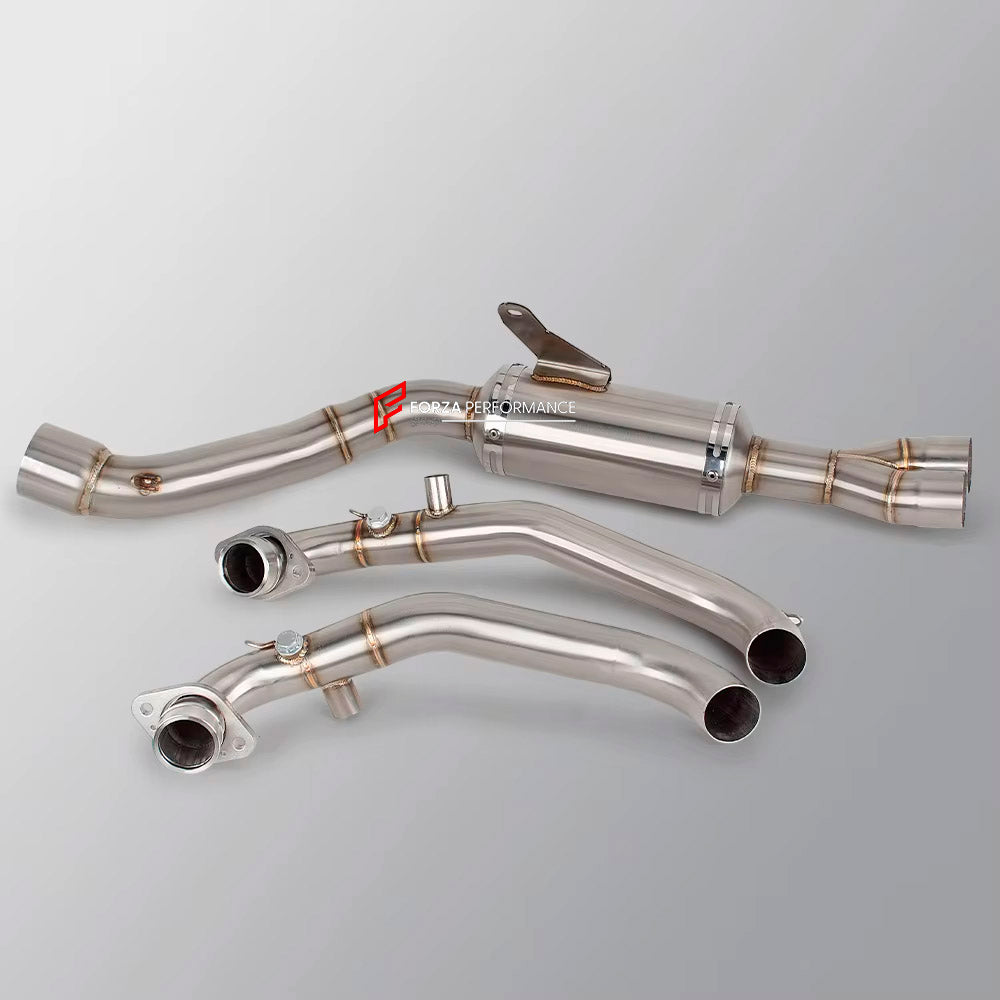 TITANIUM MOTORCYCLE EXHAUST SYSTEM for APRILIA TUONO 660 RS660 2021+

Set include:

Header
2-1 Merge Collector

Resonator
Mid pipe

Material: Titanium (can be made in Stainless Steel)

NOTE:&nbsp;Professional installation is required.

FEATURES:

Engineered Digital prototyping using 3D CAD design software, each car model chassis has been 3D laser scanned in the factor
Factory run all test cars on Italian 1200HP Dyno machine, to make the best performance design of exhaust
CNC bending machine accurately bends