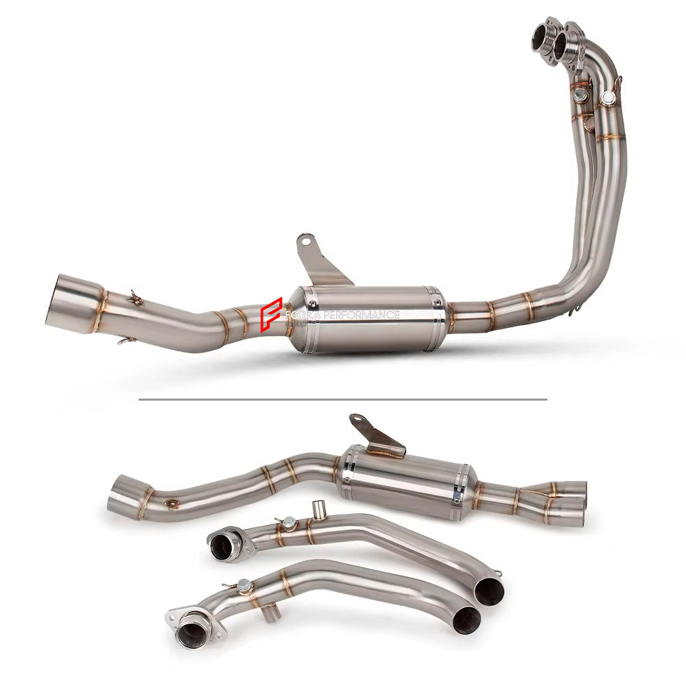 TITANIUM MOTORCYCLE EXHAUST SYSTEM for APRILIA TUONO 660 RS660 2021+

Set include:

Header
2-1 Merge Collector

Resonator
Mid pipe

Material: Titanium (can be made in Stainless Steel)

NOTE:&nbsp;Professional installation is required.

FEATURES:

Engineered Digital prototyping using 3D CAD design software, each car model chassis has been 3D laser scanned in the factor
Factory run all test cars on Italian 1200HP Dyno machine, to make the best performance design of exhaust
CNC bending machine accurately bends