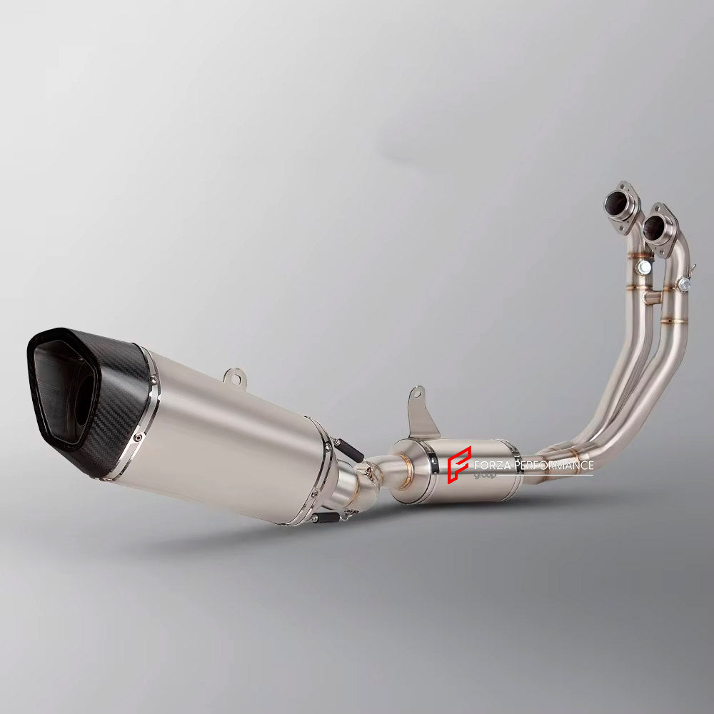 TITANIUM MOTORCYCLE EXHAUST SYSTEM for APRILIA TUONO 660 RS660 2021+

Set include:

Header
2-1 Merge Collector

Resonator
Mid pipe
Slip - On

Material: Titanium (can be made in Stainless Steel)

NOTE:&nbsp;Professional installation is required.

FEATURES:

Engineered Digital prototyping using 3D CAD design software, each car model chassis has been 3D laser scanned in the factor
Factory run all test cars on Italian 1200HP Dyno machine, to make the best performance design of exhaust
CNC bending machine accura