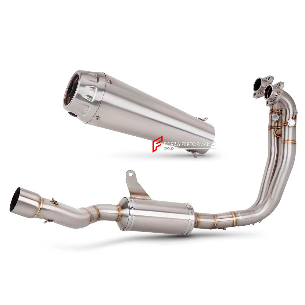 TITANIUM MOTORCYCLE EXHAUST SYSTEM for APRILIA TUONO 660 RS660 2021+

Set include:

Header
2-1 Merge Collector

Resonator
Mid pipe
Slip - On

Material: Titanium (can be made in Stainless Steel)

NOTE:&nbsp;Professional installation is required.

FEATURES:

Engineered Digital prototyping using 3D CAD design software, each car model chassis has been 3D laser scanned in the factor
Factory run all test cars on Italian 1200HP Dyno machine, to make the best performance design of exhaust
CNC bending machine accura