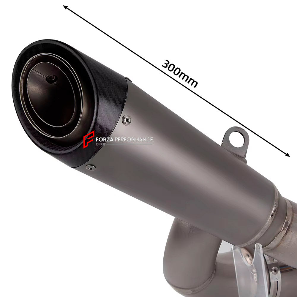 TITANIUM MOTORCYCLE EXHAUST SYSTEM for DUCATI PANIGALE V2 2020+

Set include:

Resonator
Mid Pipe
Exhaust Slip On


Material: Titanium (can be made in Stainless Steel)

NOTE:&nbsp;Professional installation is required.

FEATURES:

Engineered Digital prototyping using 3D CAD design software, each car model chassis has been 3D laser scanned in the factor
Factory run all test cars on Italian 1200HP Dyno machine, to make the best performance design of exhaust
CNC bending machine accurately bends the tube accord