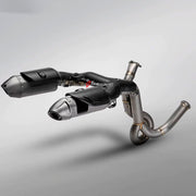 TITANIUM MOTORCYCLE EXHAUST SYSTEM for DUCATI PANIGALE V2 V2S 2025+

Set include:

Header
2-1 Merge Collectors
Mid Pipe
Link Pipes
Exhaust Slip Ons

Heat Protection

Material: Titanium (can be made in Stainless Steel)

NOTE: Professional installation is required.

FEATURES:

Engineered Digital prototyping using 3D CAD design software, each car model chassis has been 3D laser scanned in the factor
Factory run all test cars on Italian 1200HP Dyno machine, to make the best performance design of exhaust
CNC ben