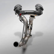 TITANIUM MOTORCYCLE EXHAUST SYSTEM for DUCATI PANIGALE V2 V2S 2025+

Set include:

Header
2-1 Merge Collectors
Mid Pipe
Link Pipes
Exhaust Slip Ons

Heat Protection

Material: Titanium (can be made in Stainless Steel)

NOTE: Professional installation is required.

FEATURES:

Engineered Digital prototyping using 3D CAD design software, each car model chassis has been 3D laser scanned in the factor
Factory run all test cars on Italian 1200HP Dyno machine, to make the best performance design of exhaust
CNC ben