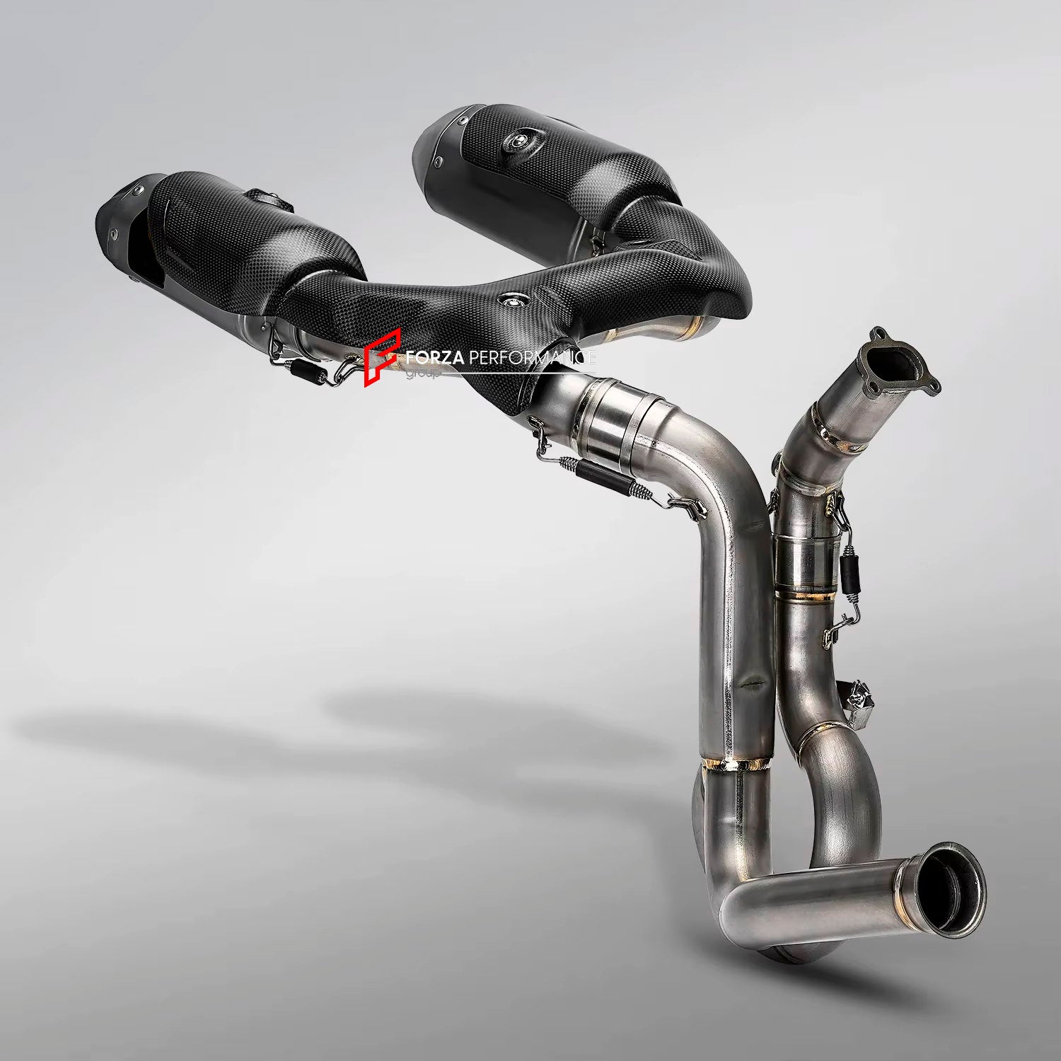 TITANIUM MOTORCYCLE EXHAUST SYSTEM for DUCATI PANIGALE V2 V2S 2025+

Set include:

Header
2-1 Merge Collectors
Mid Pipe
Link Pipes
Exhaust Slip Ons

Heat Protection

Material: Titanium (can be made in Stainless Steel)

NOTE: Professional installation is required.

FEATURES:

Engineered Digital prototyping using 3D CAD design software, each car model chassis has been 3D laser scanned in the factor
Factory run all test cars on Italian 1200HP Dyno machine, to make the best performance design of exhaust
CNC ben