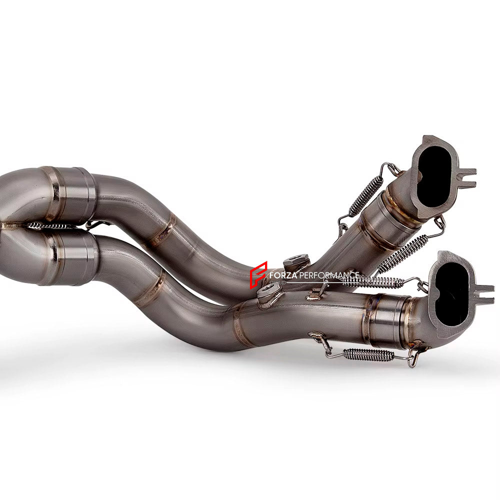 TITANIUM MOTORCYCLE EXHAUST SYSTEM for DUCATI PANIGALE V4 / V4 S / V4 R / SPECIALE 2018 - 2021

Set include:

4-2 Pipes
Mid Pipe
Exhaust Slip On

Heat Protection

Material: Titanium (can be made in Stainless Steel)

NOTE:&nbsp;Professional installation is required.

FEATURES:

Engineered Digital prototyping using 3D CAD design software, each car model chassis has been 3D laser scanned in the factor
Factory run all test cars on Italian 1200HP Dyno machine, to make the best performance design of exhaust
CNC b